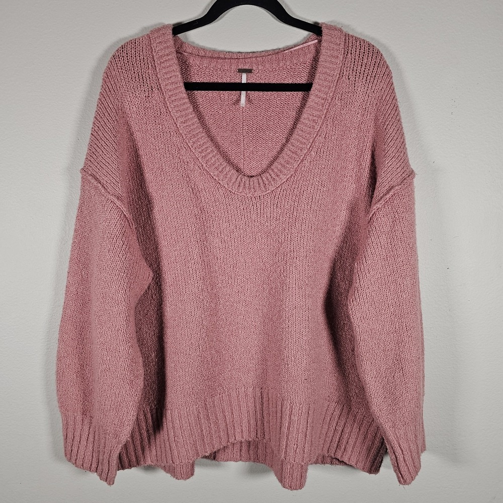 Free People Womens XS Brookside Sweater Alpine Rose‎ Long Sleeve Oversized Boho